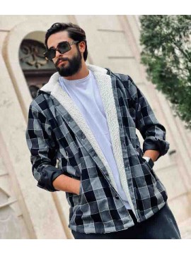 پشمی چهارخانه داخل خز کد 1319